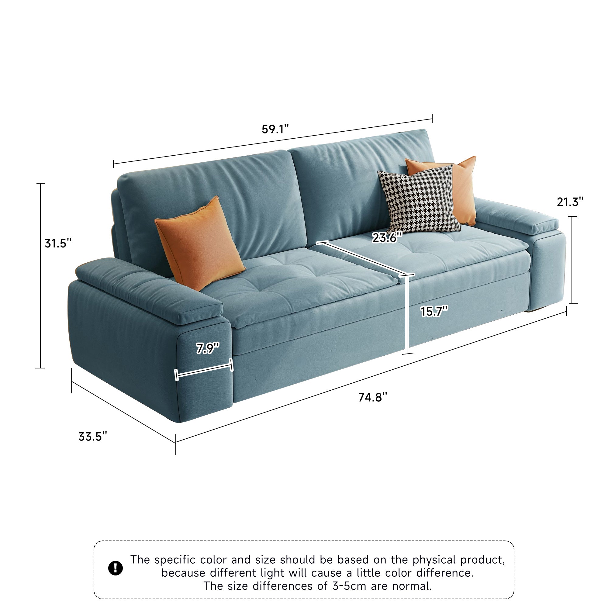 Velvet Modern Convertible Sleeper Sofa Bed with Storage & Pull-Out Couch - Available in Blue, Deep Grey, Light Grey