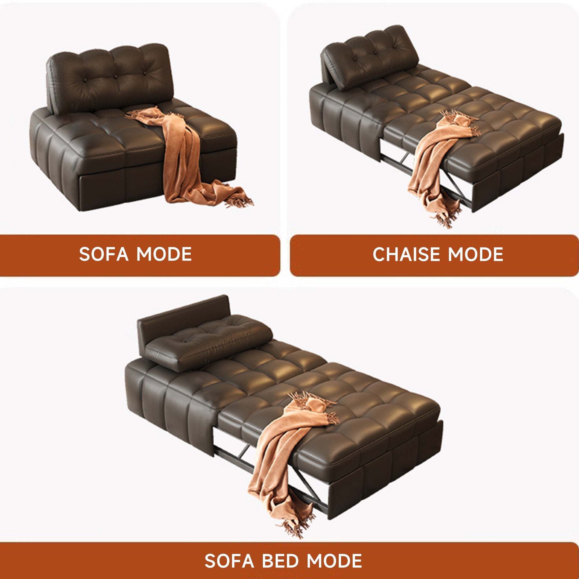 Modern Convertible Sofa Bed in Beige & Black - Foam Cushion with Cat Scratch Resistant Fabric
