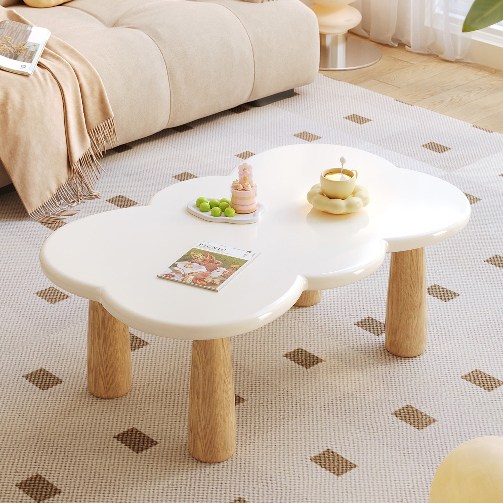 Modern Creative Cloud Coffee Table in Beige - Wood & MDF, Contemporary Style