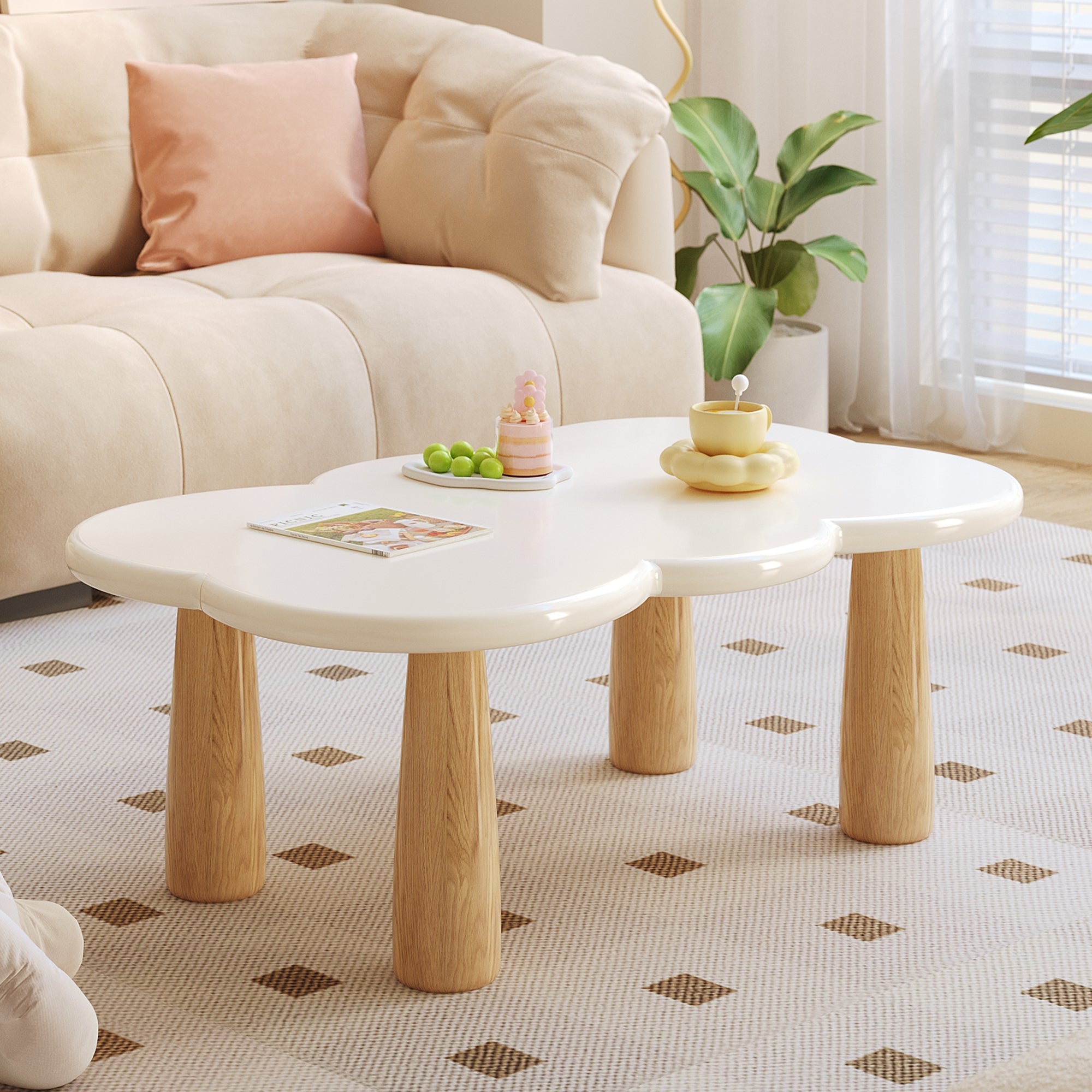 Modern Creative Cloud Coffee Table in Beige - Wood & MDF, Contemporary Style