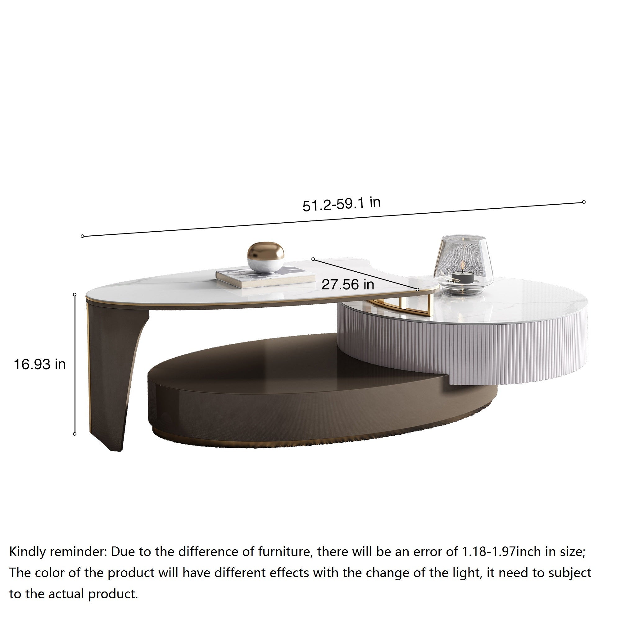 Modern Extendable Oval Coffee Table with Sintered Stone Top, Wood Frame & Dual Storage Drawers