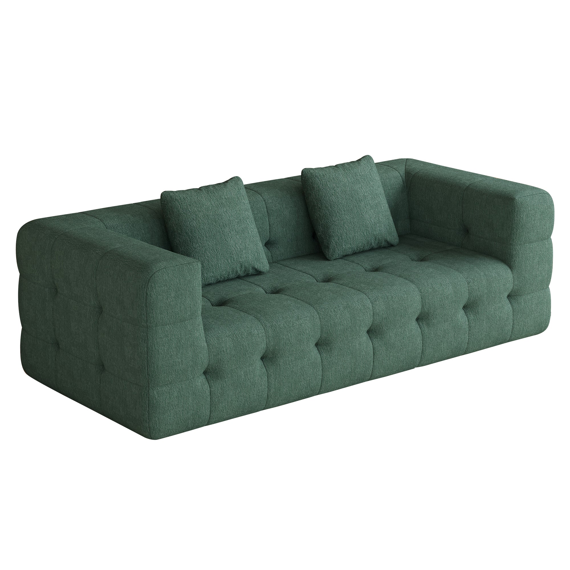 WEHOMZ Contemporary Green Love Seat with Chenille Velvet, Tuxedo Arms & Tufted Detailing