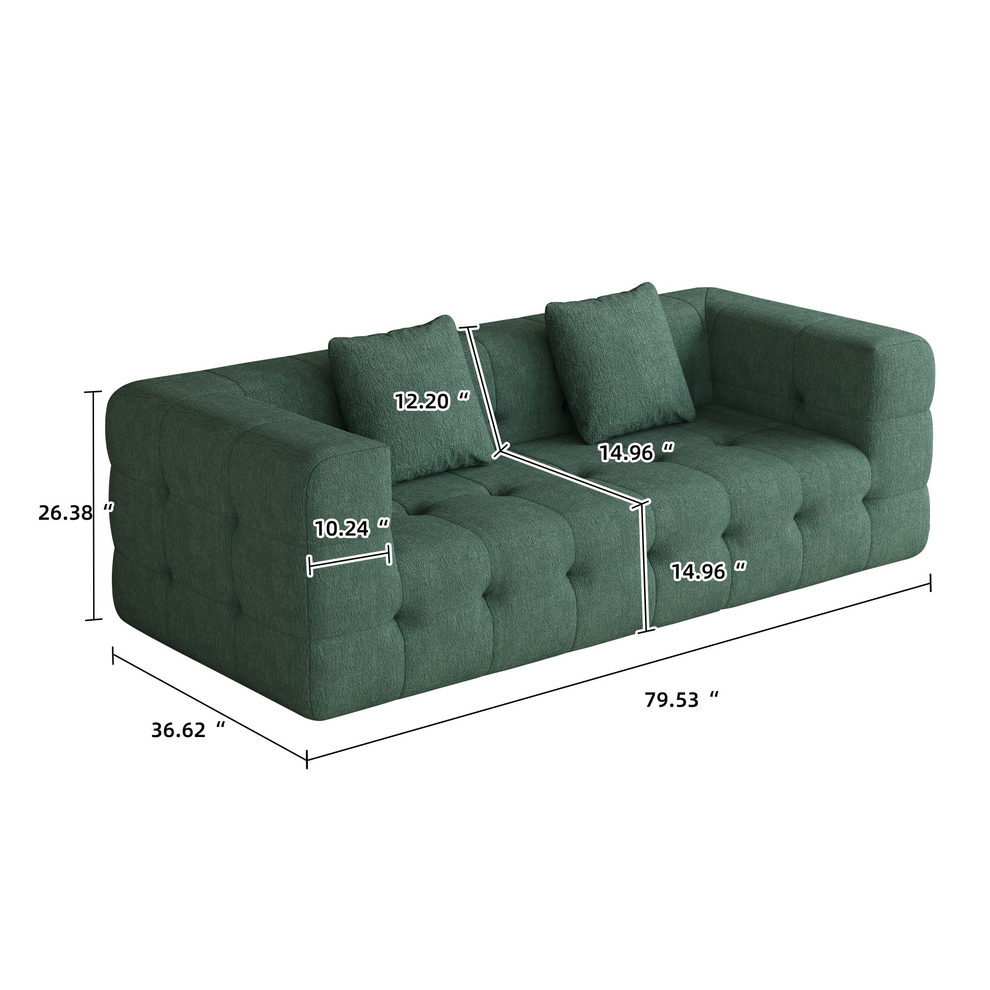 WEHOMZ Contemporary Green Love Seat with Chenille Velvet, Tuxedo Arms & Tufted Detailing