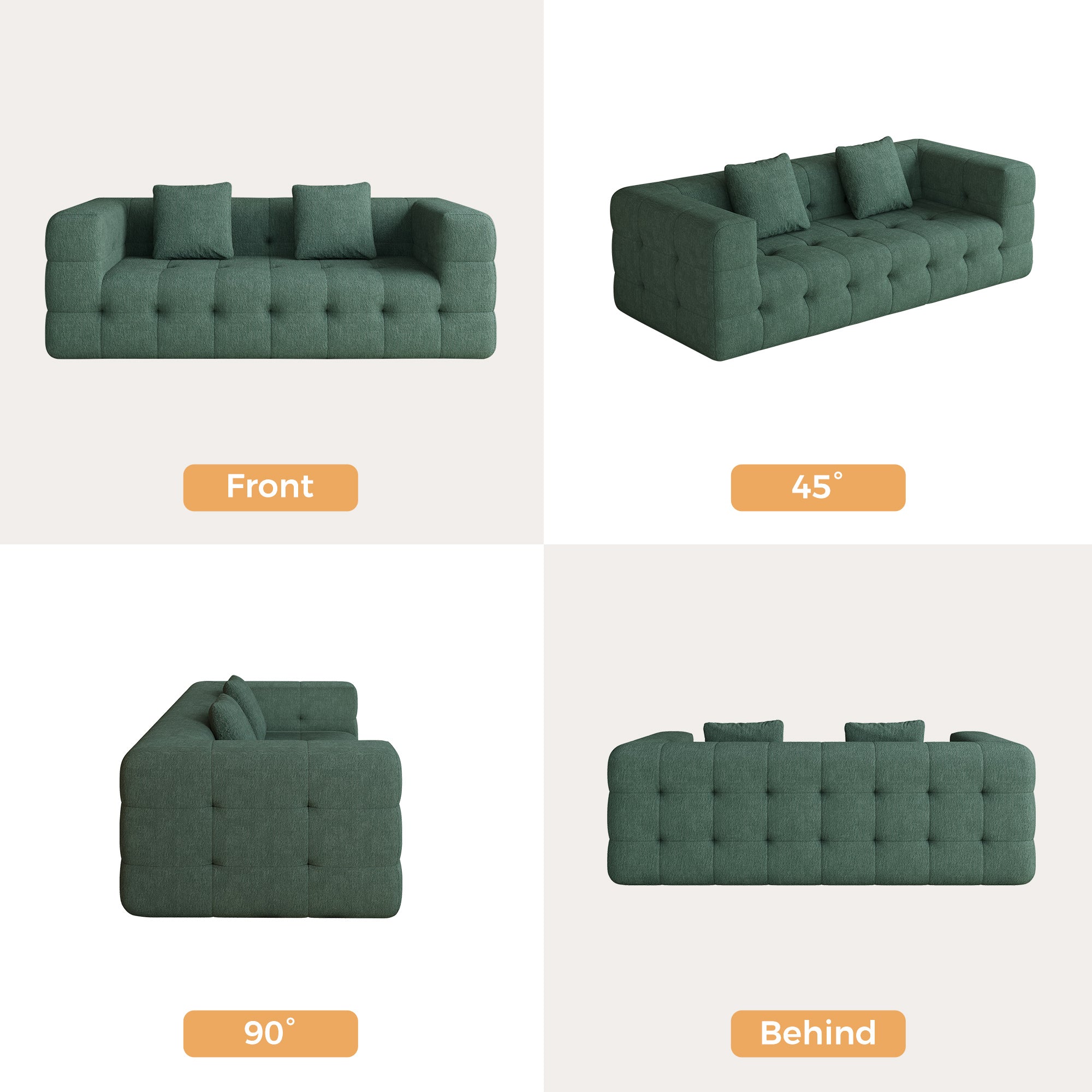 WEHOMZ Contemporary Green Love Seat with Chenille Velvet, Tuxedo Arms & Tufted Detailing