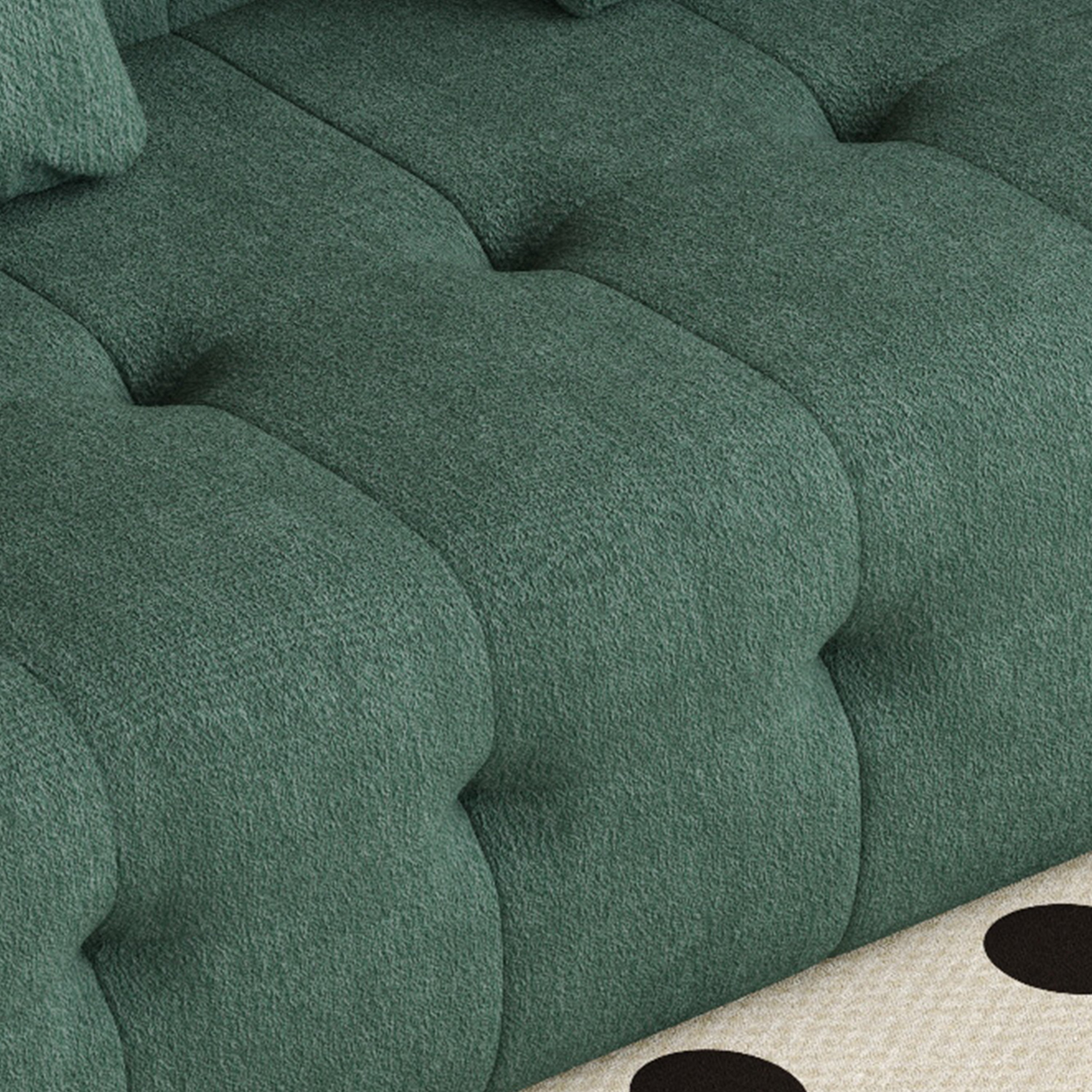 WEHOMZ Contemporary Green Love Seat with Chenille Velvet, Tuxedo Arms & Tufted Detailing