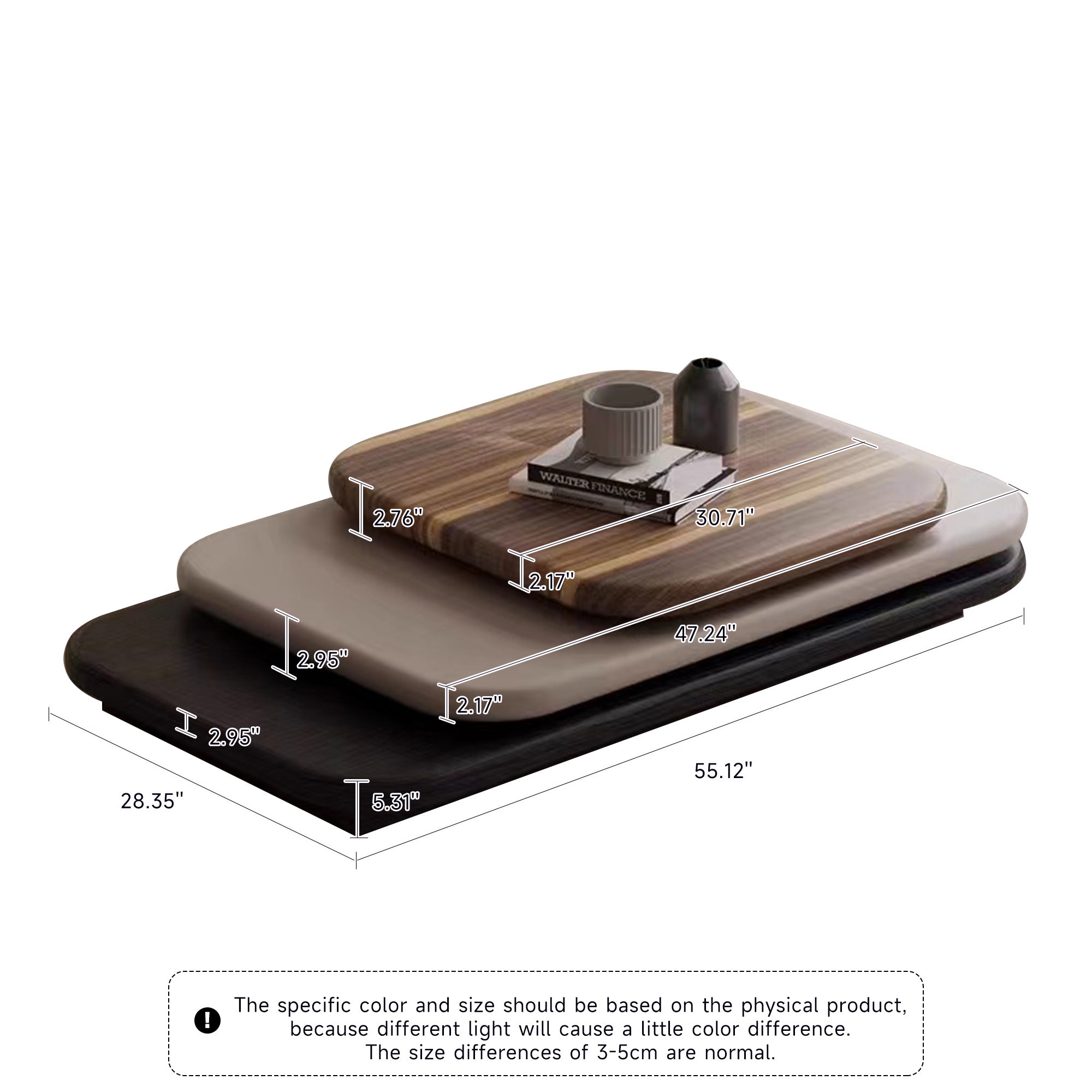 Modern Minimalist Rotating Coffee Table in Brown MDF & Solid Wood