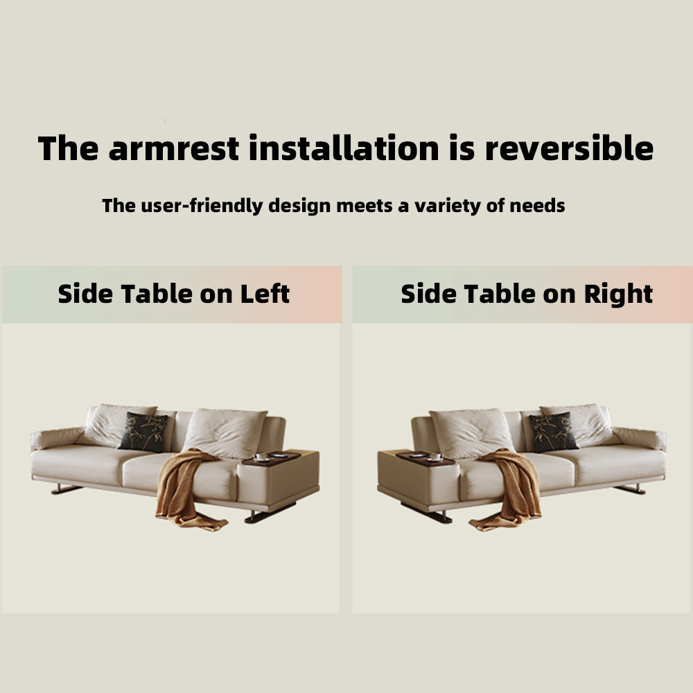 Modern Minimalist Folding Sofa Bed with Reversible Armrests, Adjustable Side Table & Eco Leather