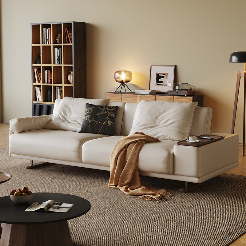 Modern Minimalist Folding Sofa Bed with Reversible Armrests, Adjustable Side Table & Eco Leather