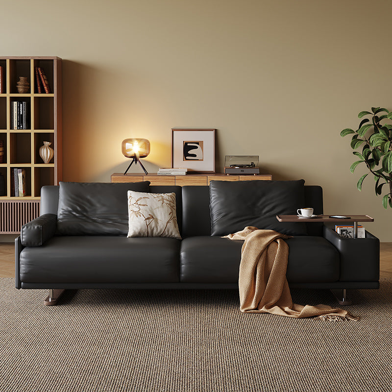 Modern Minimalist Folding Sofa Bed with Reversible Armrests, Adjustable Side Table & Eco Leather
