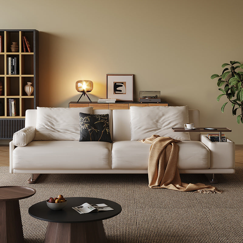 Modern Minimalist Folding Sofa Bed with Reversible Armrests, Adjustable Side Table & Eco Leather
