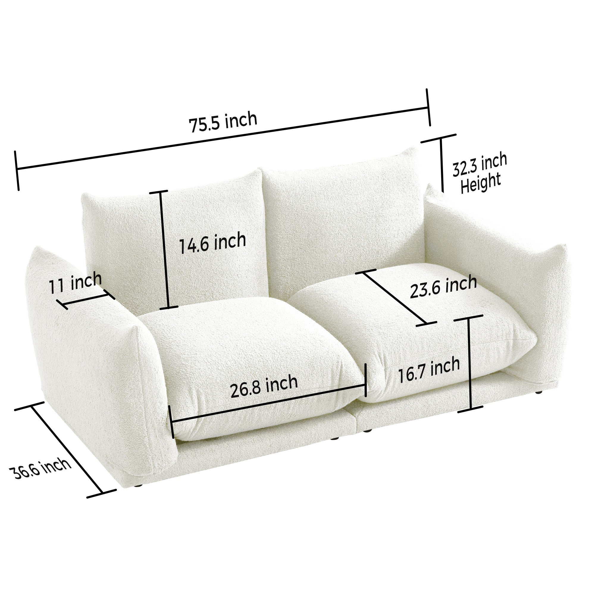 WEHOMZ Cloud Sectional Couch - Modular, Oversized Sofa in Lambswool Fabric, Available in White, Black & Green