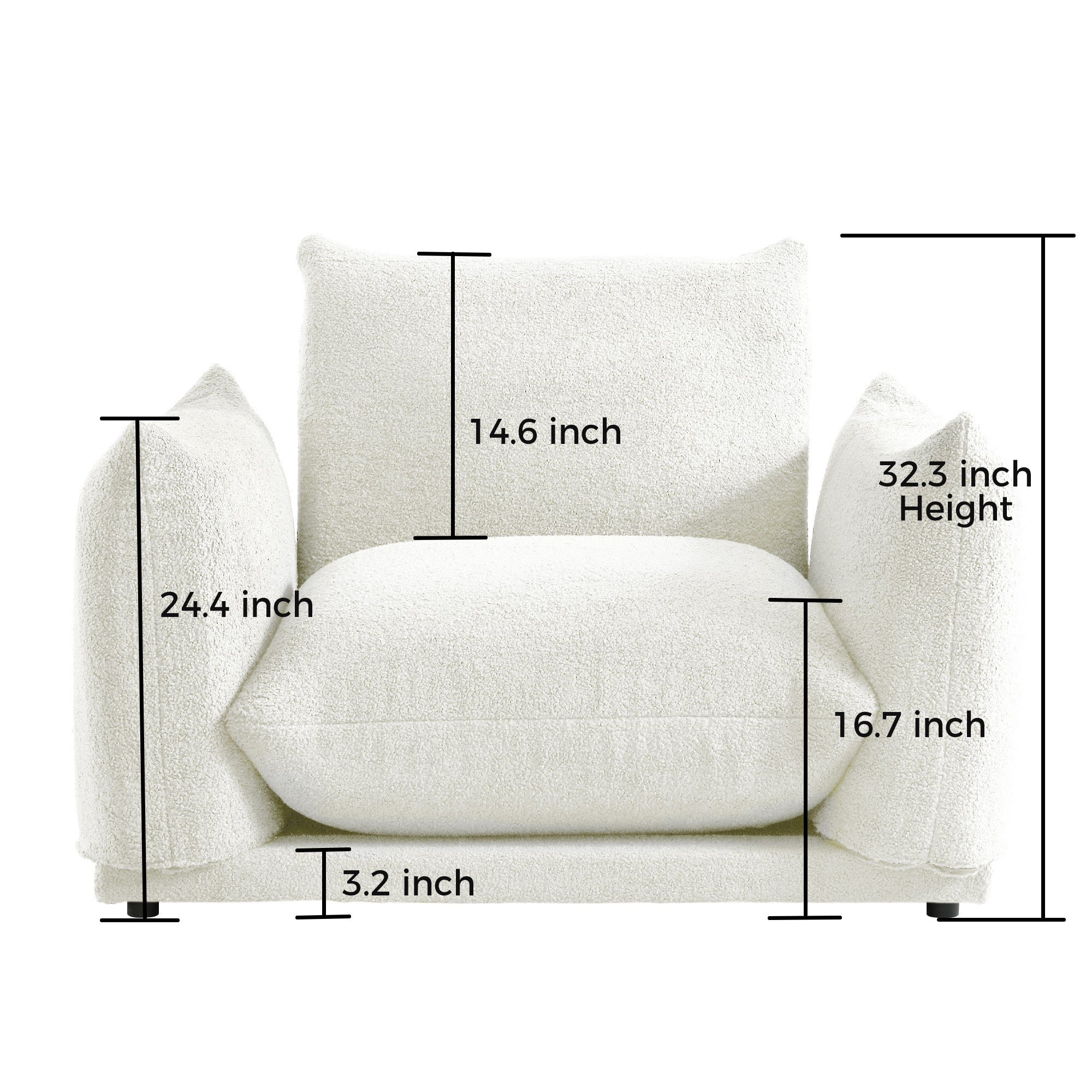 WEHOMZ Cloud Sectional Couch - Modular, Oversized Sofa in Lambswool Fabric, Available in White, Black & Green