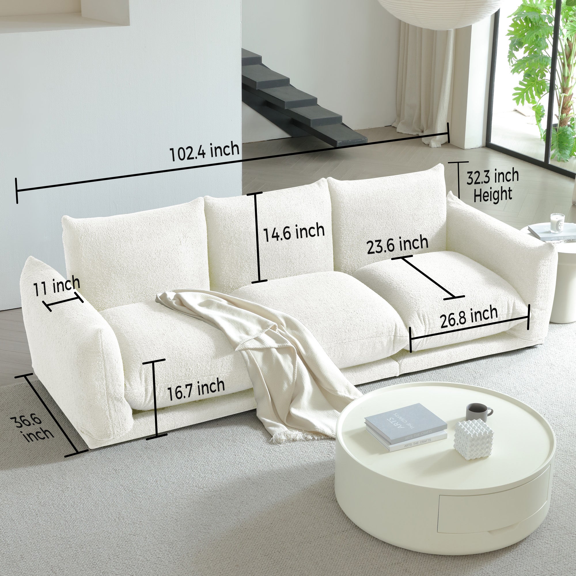 WEHOMZ Cloud Sectional Couch - Modular, Oversized Sofa in Lambswool Fabric, Available in White, Black & Green