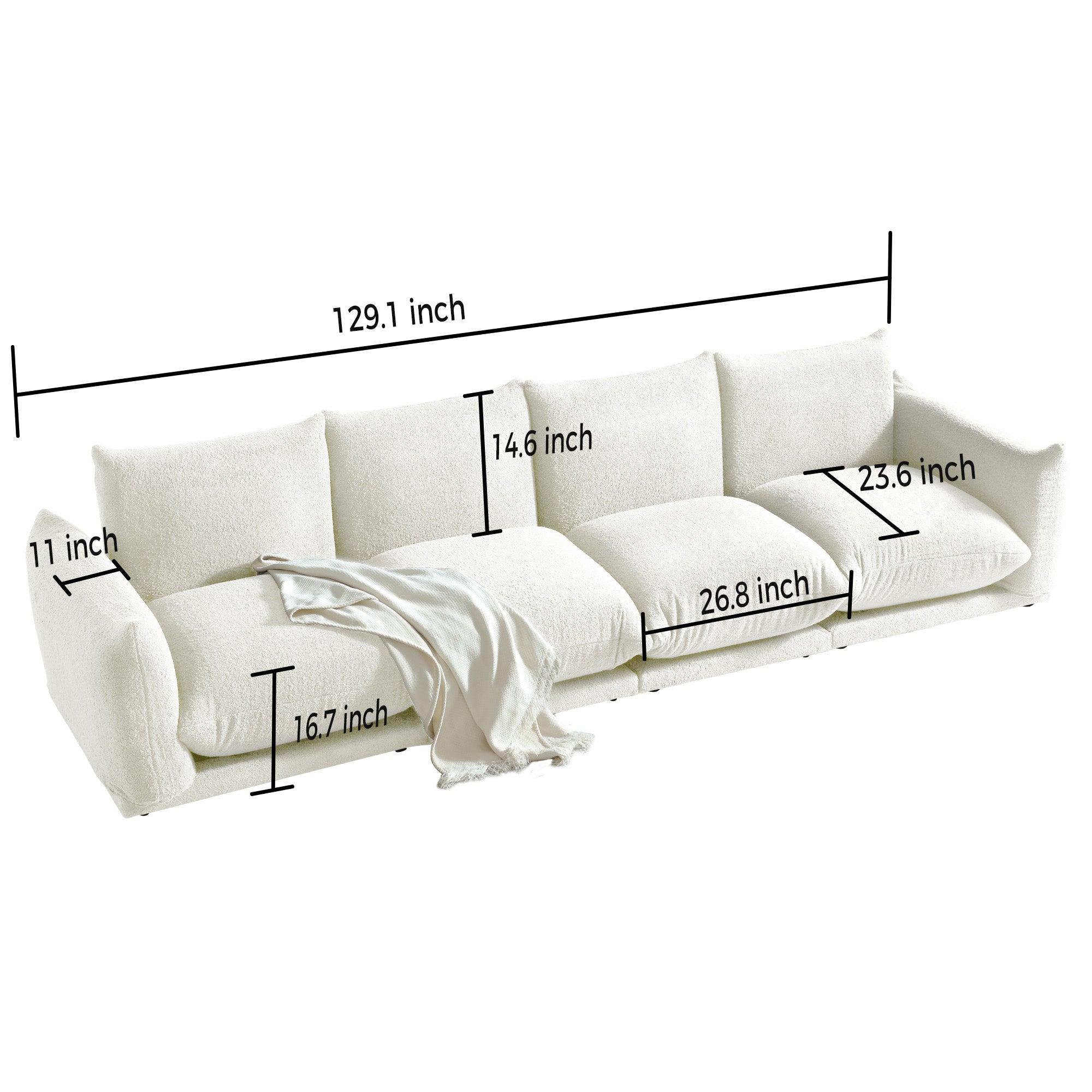 WEHOMZ Cloud Sectional Couch - Modular, Oversized Sofa in Lambswool Fabric, Available in White, Black & Green