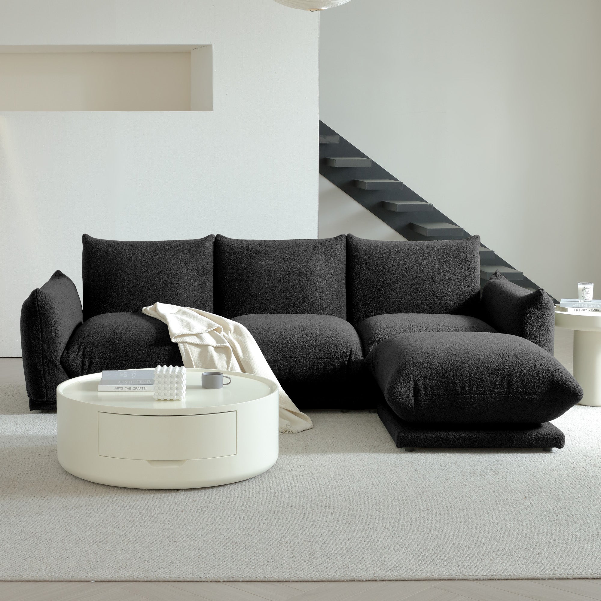 WEHOMZ Cloud Sectional Couch - Modular, Oversized Sofa in Lambswool Fabric, Available in White, Black & Green