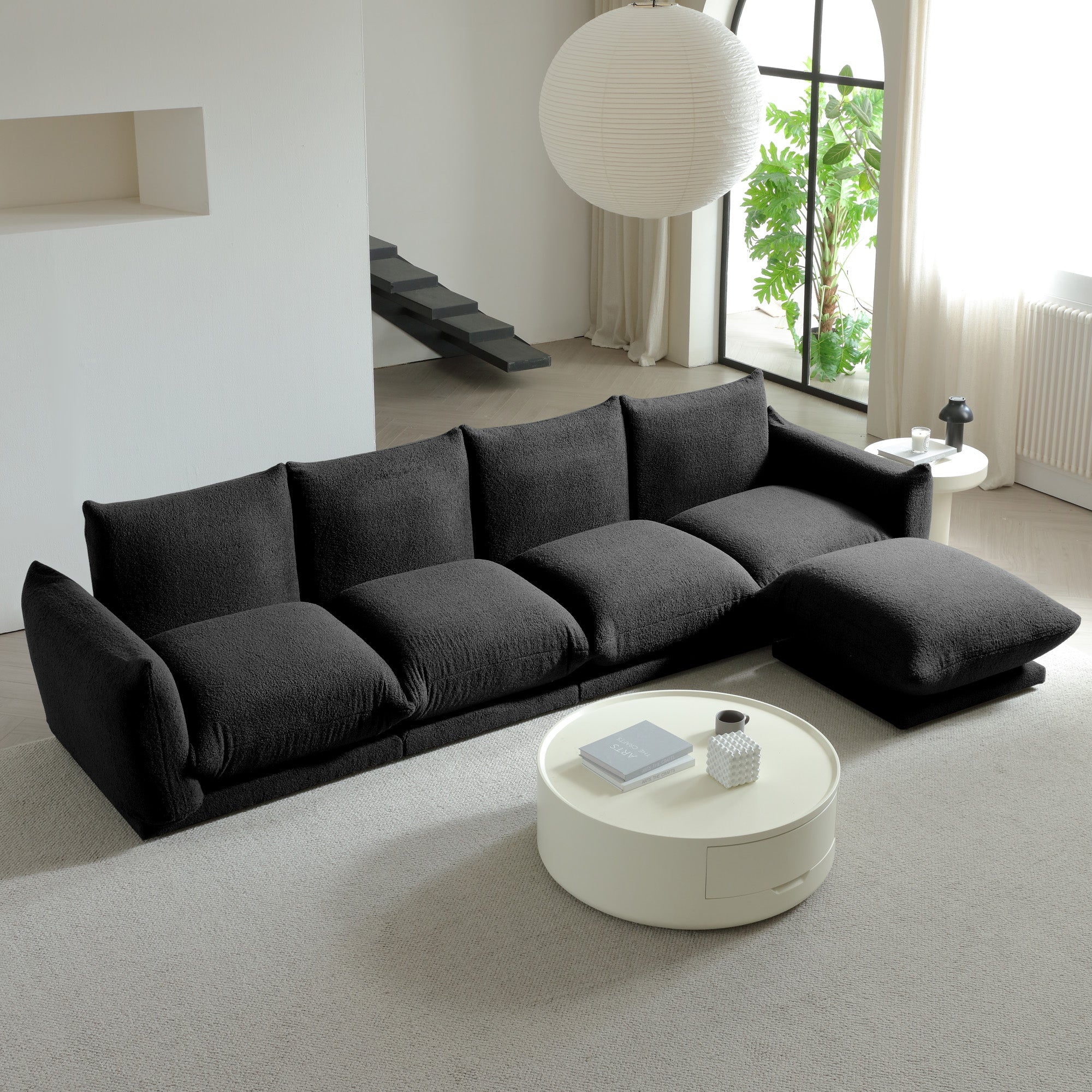 WEHOMZ Cloud Sectional Couch - Modular, Oversized Sofa in Lambswool Fabric, Available in White, Black & Green