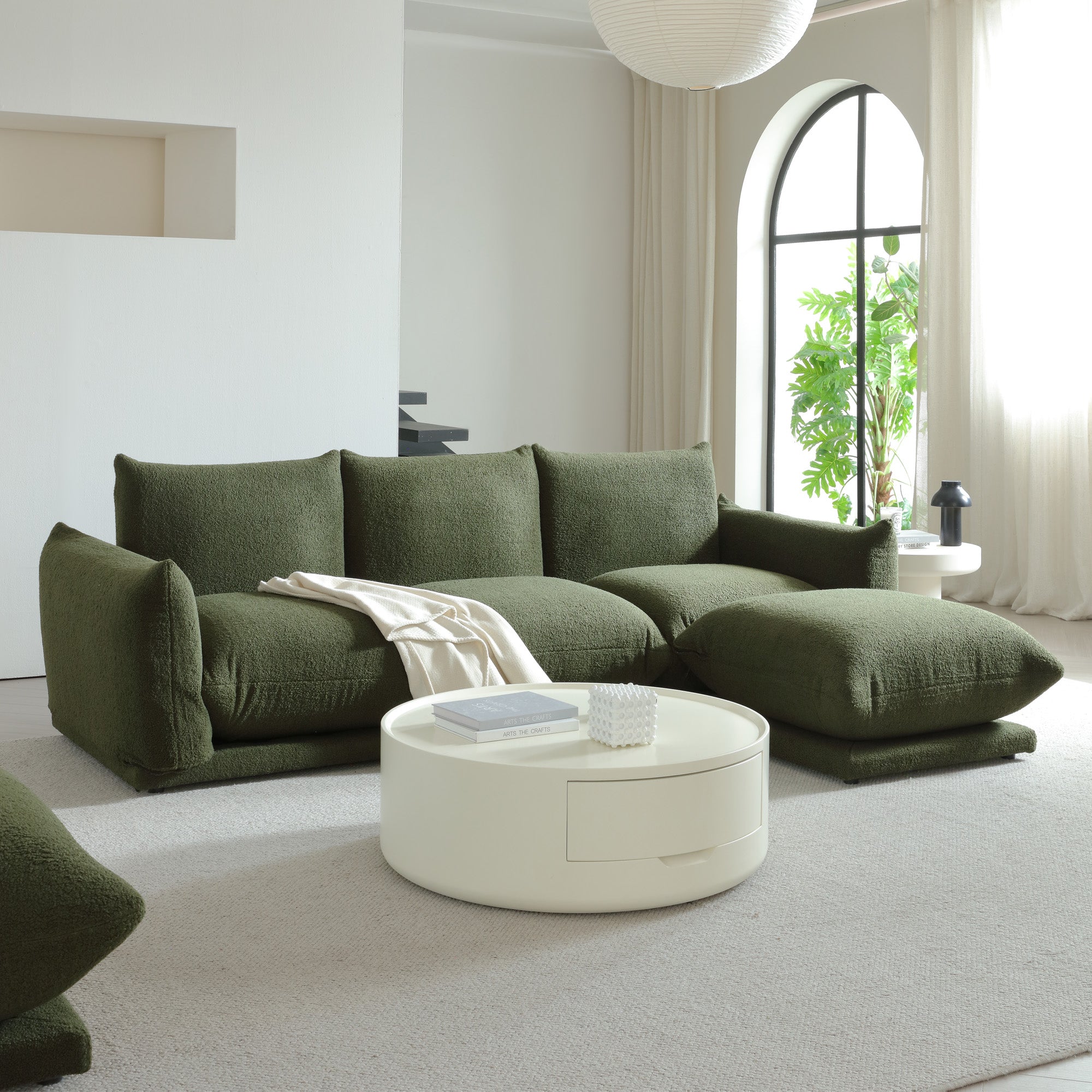 WEHOMZ Cloud Sectional Couch - Modular, Oversized Sofa in Lambswool Fabric, Available in White, Black & Green