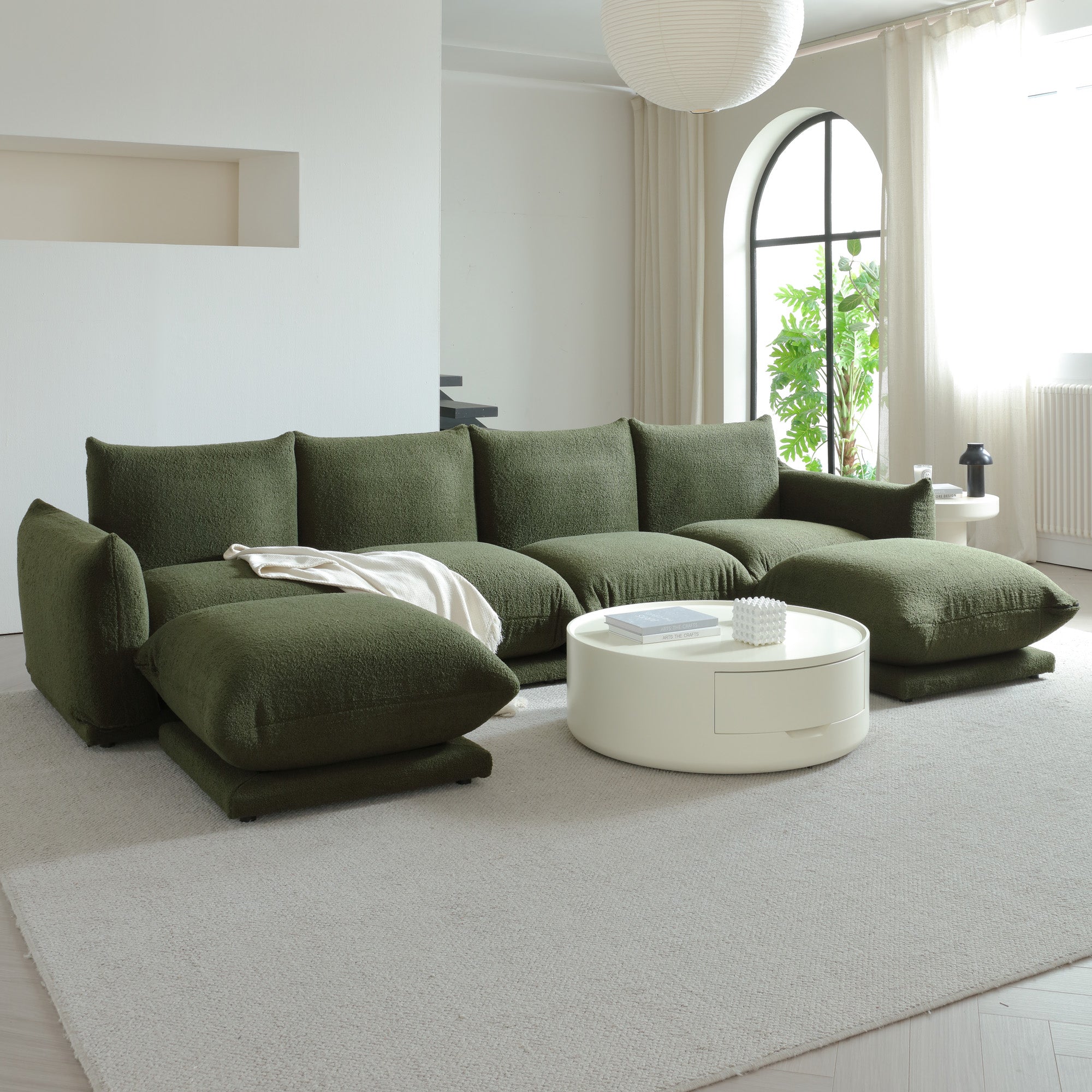WEHOMZ Cloud Sectional Couch - Modular, Oversized Sofa in Lambswool Fabric, Available in White, Black & Green