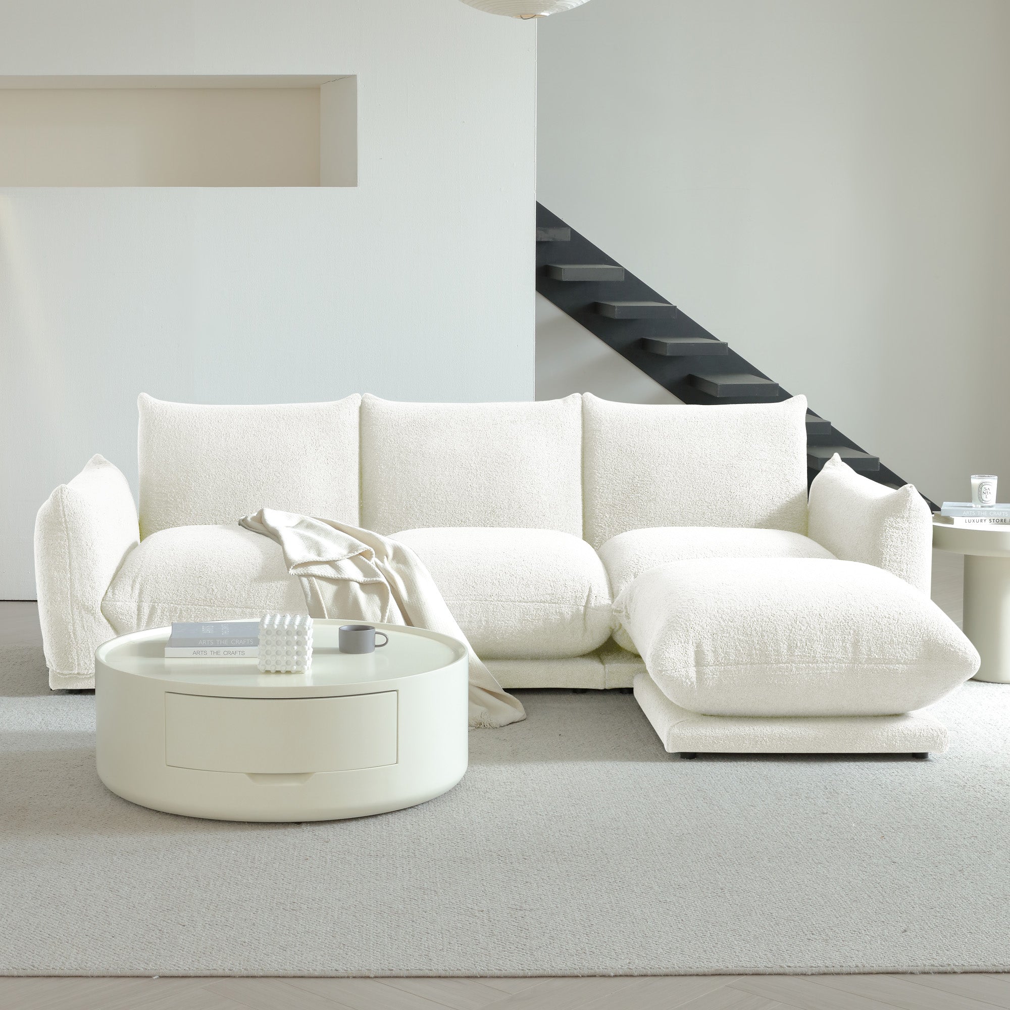 WEHOMZ Cloud Sectional Couch - Modular, Oversized Sofa in Lambswool Fabric, Available in White, Black & Green