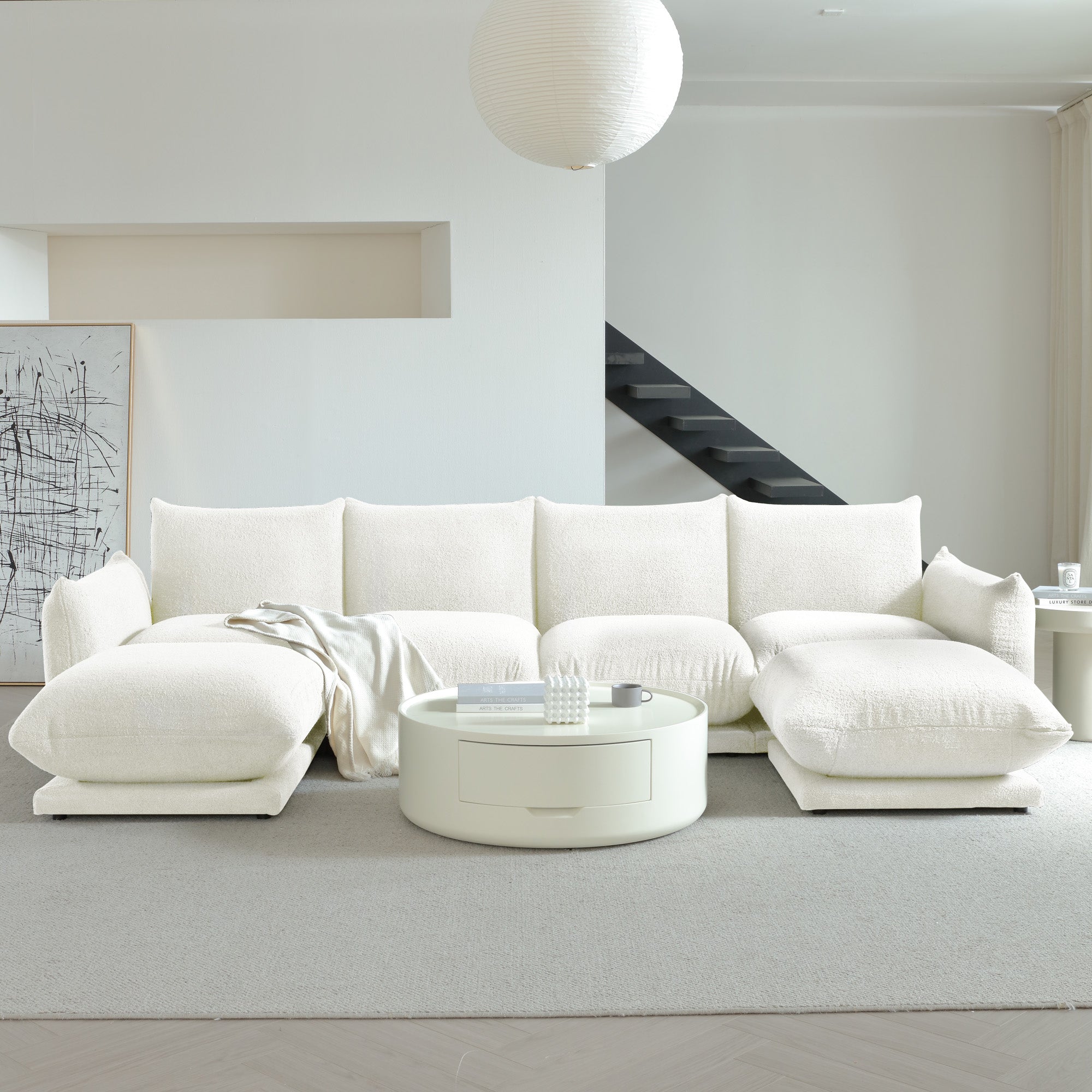 WEHOMZ Cloud Sectional Couch - Modular, Oversized Sofa in Lambswool Fabric, Available in White, Black & Green