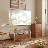 Modern Brown Wooden TV Stand with Storage & Wheels - Mobile Media Console