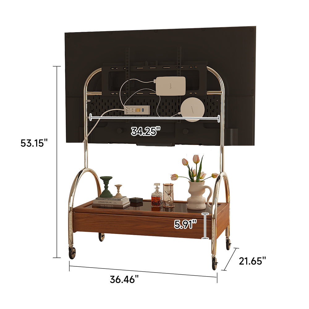 Modern Brown Wooden TV Stand with Storage & Wheels - Mobile Media Console