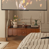 Modern Brown Wooden TV Stand with Storage & Wheels - Mobile Media Console