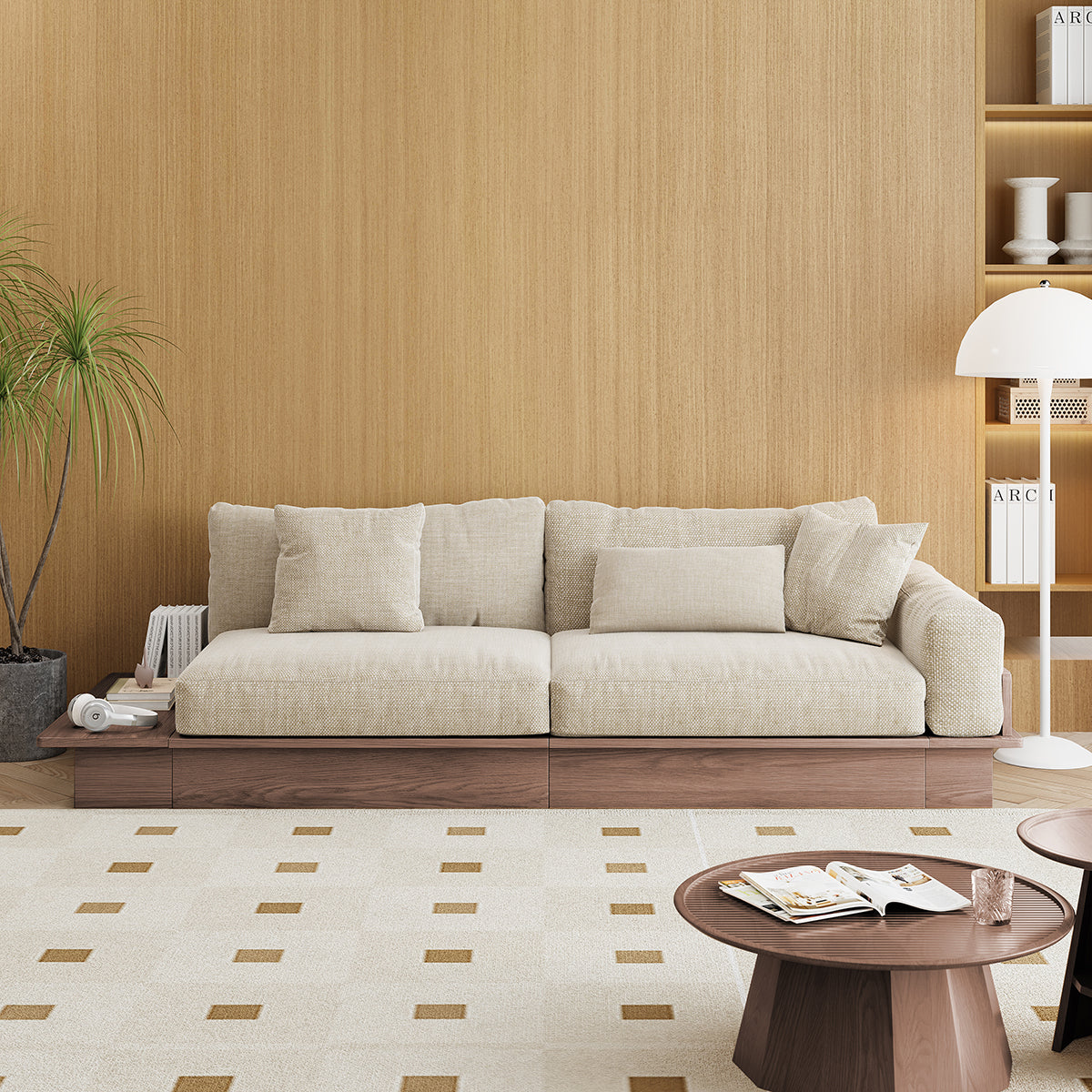 Modern Pull-Out Floor Sofa Bed with Reversible Armrests, Lift-Top Storage in Beige & Green or Coffee Color