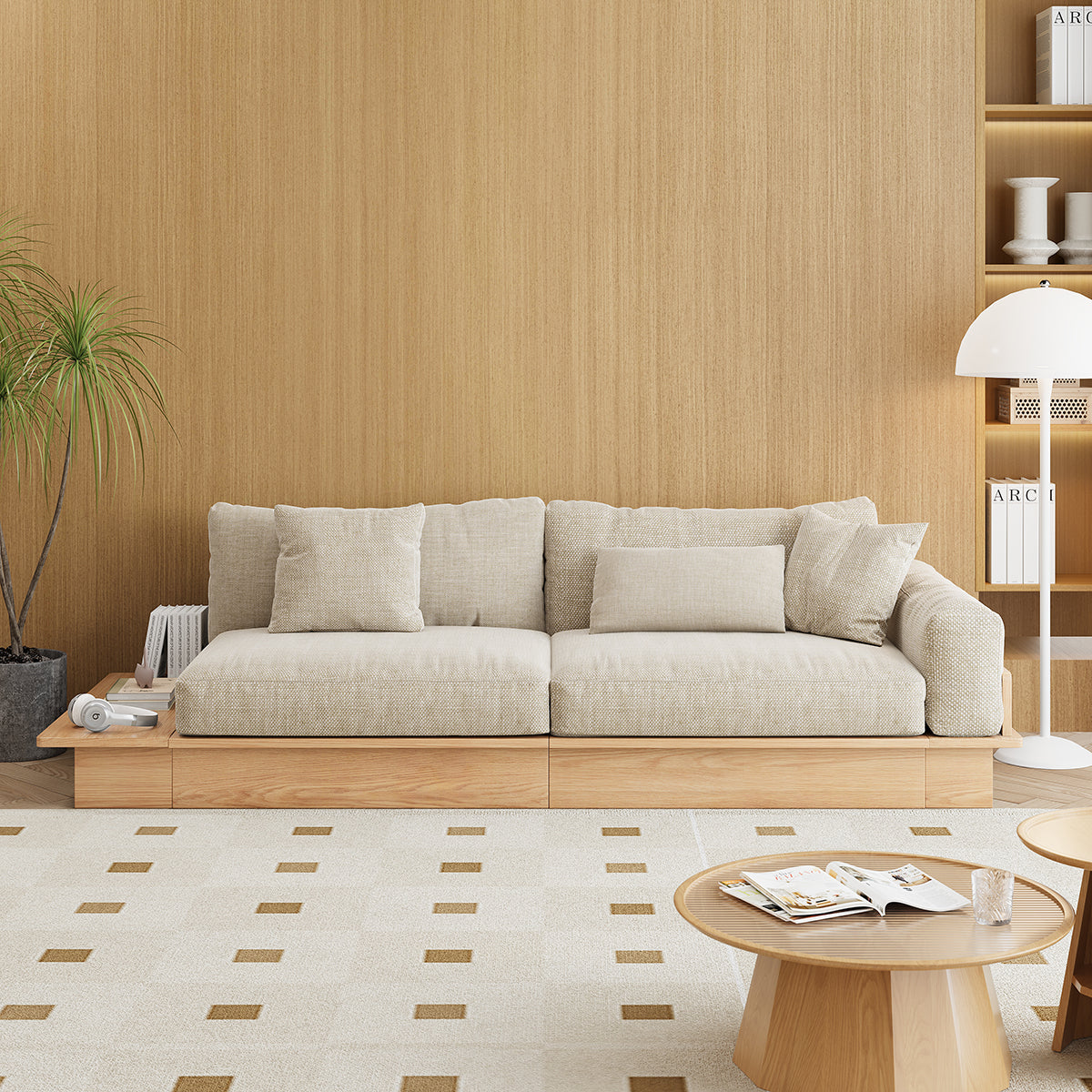 Modern Pull-Out Floor Sofa Bed with Reversible Armrests, Lift-Top Storage in Beige & Green or Coffee Color