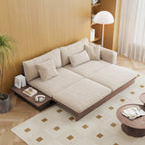Modern Pull-Out Floor Sofa Bed with Reversible Armrests, Lift-Top Storage in Beige & Green or Coffee Color