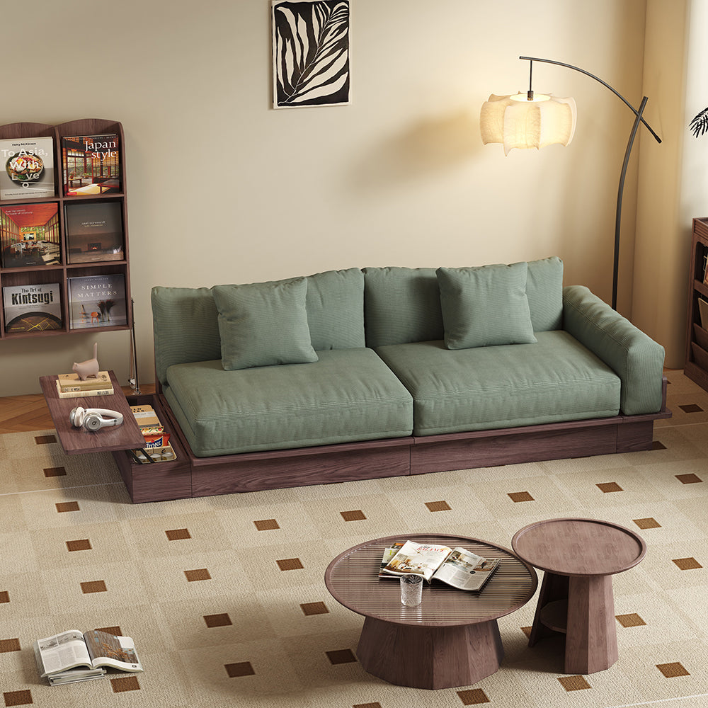 Modern Pull-Out Floor Sofa Bed with Reversible Armrests, Lift-Top Storage in Beige & Green or Coffee Color
