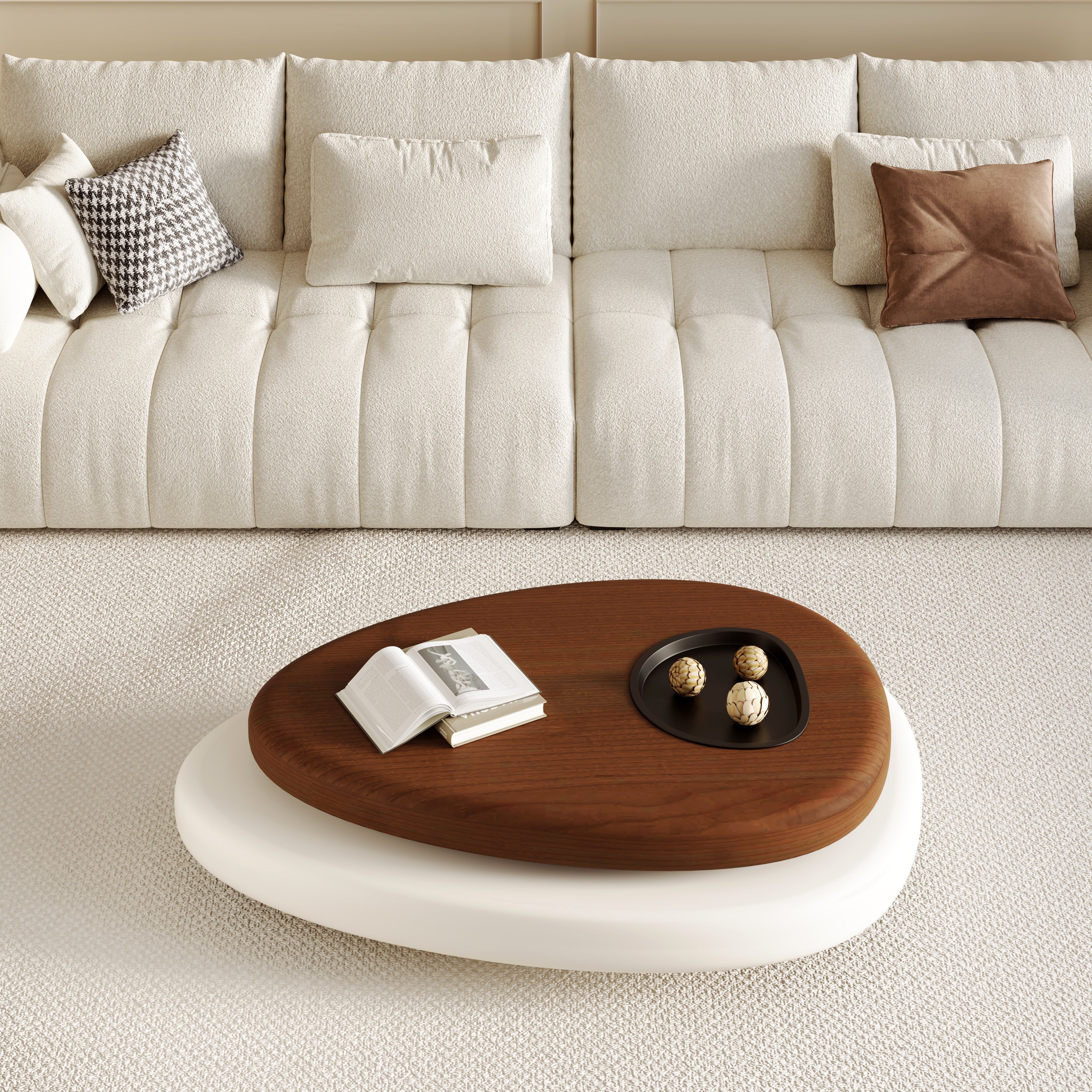 Modern Minimalist Rotatable Coffee Table with Built-in Tea Tray & MDF Material