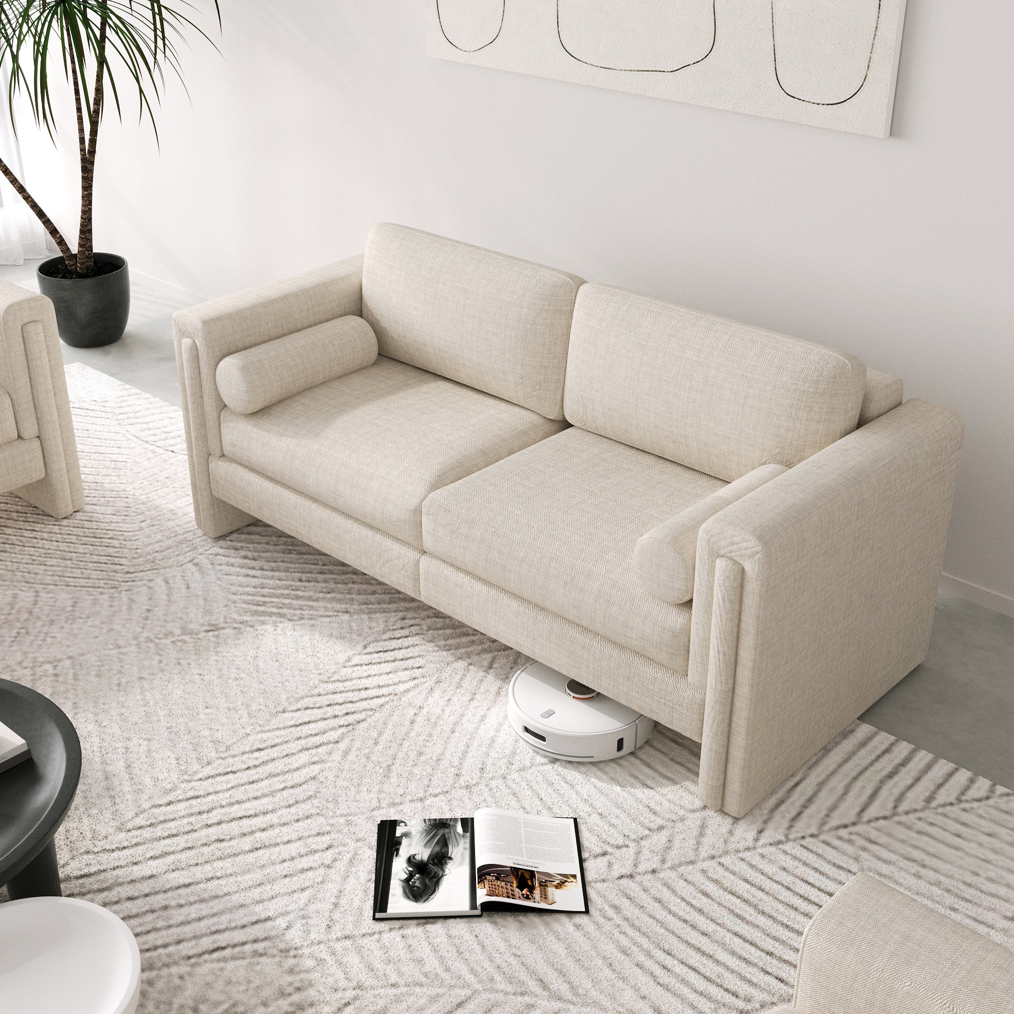Modern Modular Sectional Sofa in Teddy Velvet or Cotton & Linen