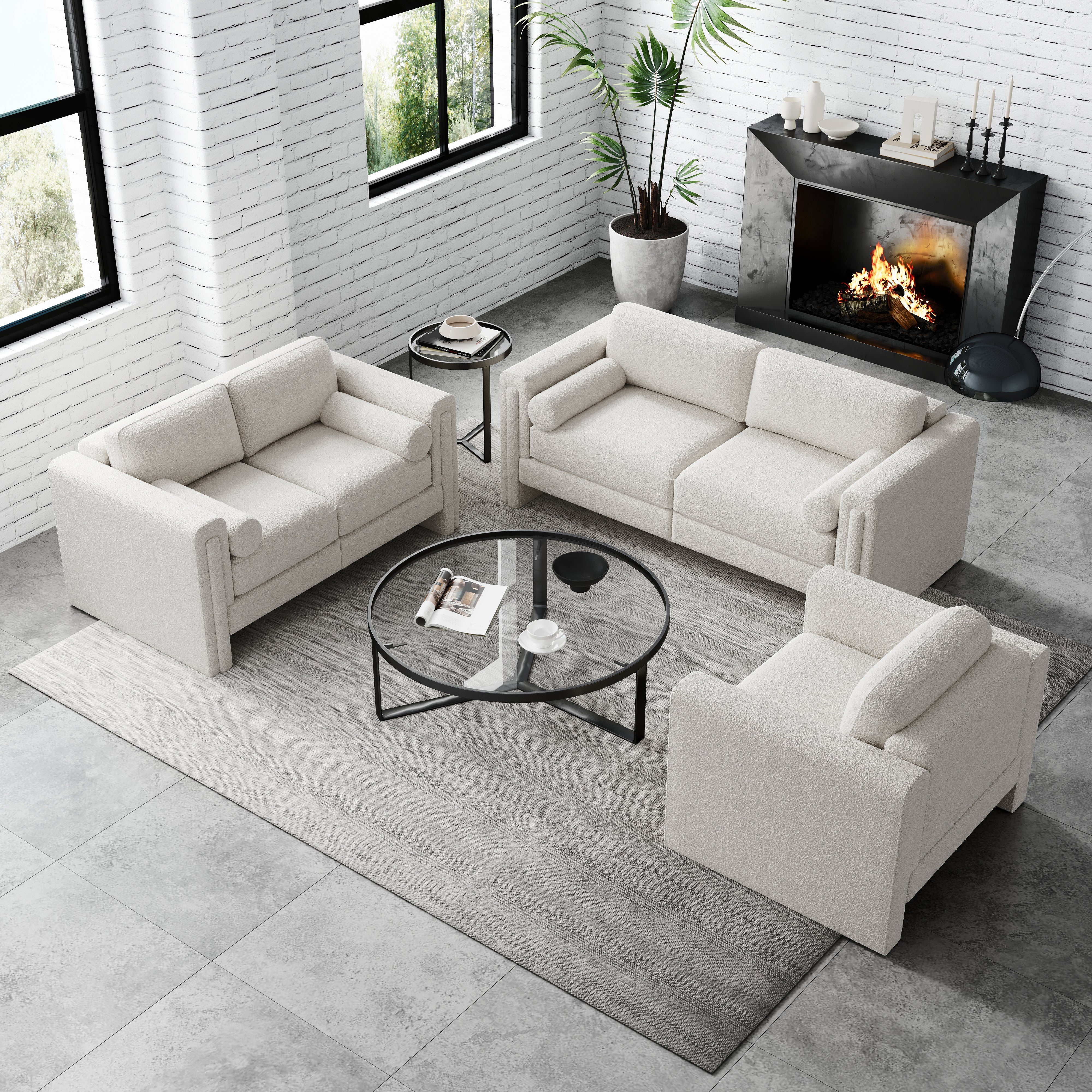 Modern Modular Sectional Sofa in Teddy Velvet or Cotton & Linen