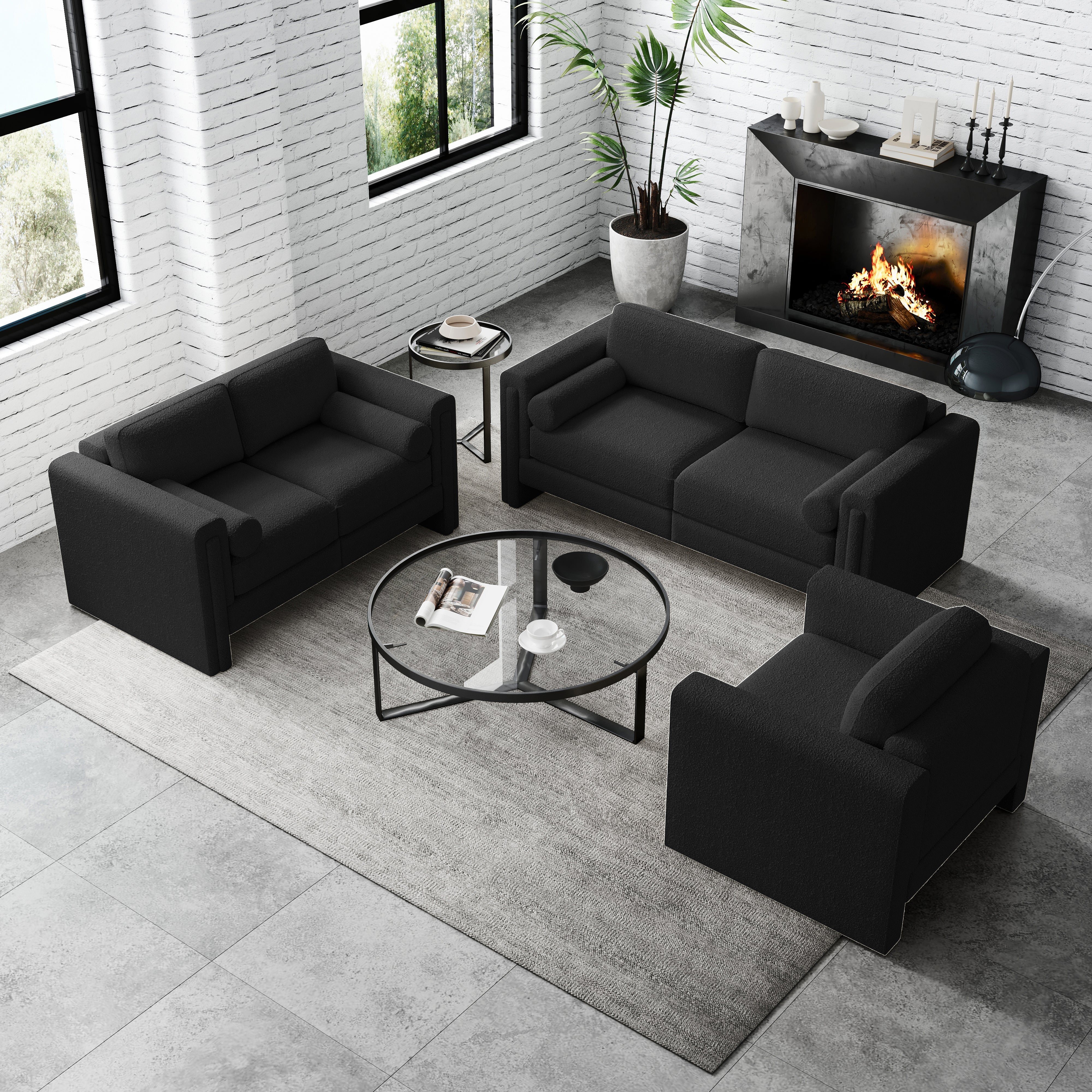 Modern Modular Sectional Sofa in Teddy Velvet or Cotton & Linen