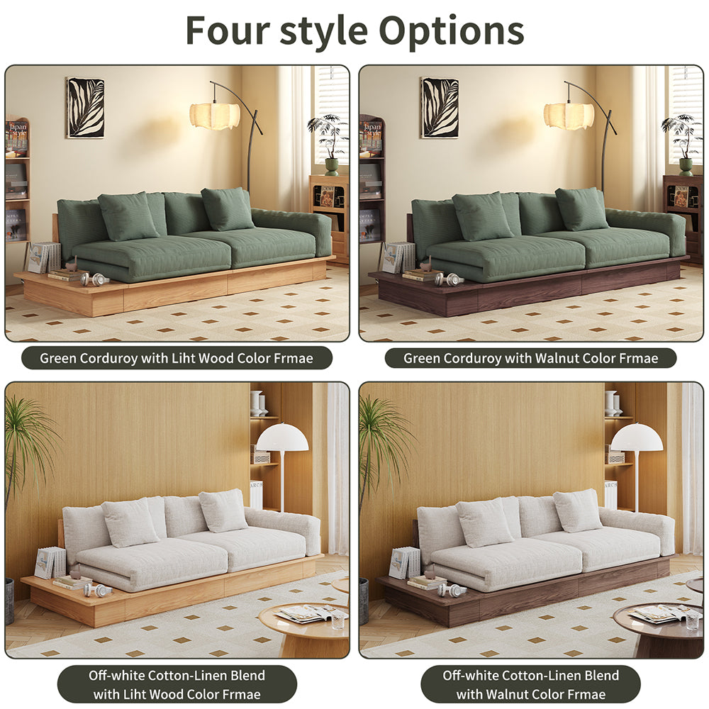 WEHOMZ Modern Solid Wood Beige Folding Sofa Bed – Cotton Linen Upholstery & Reversible Armrest