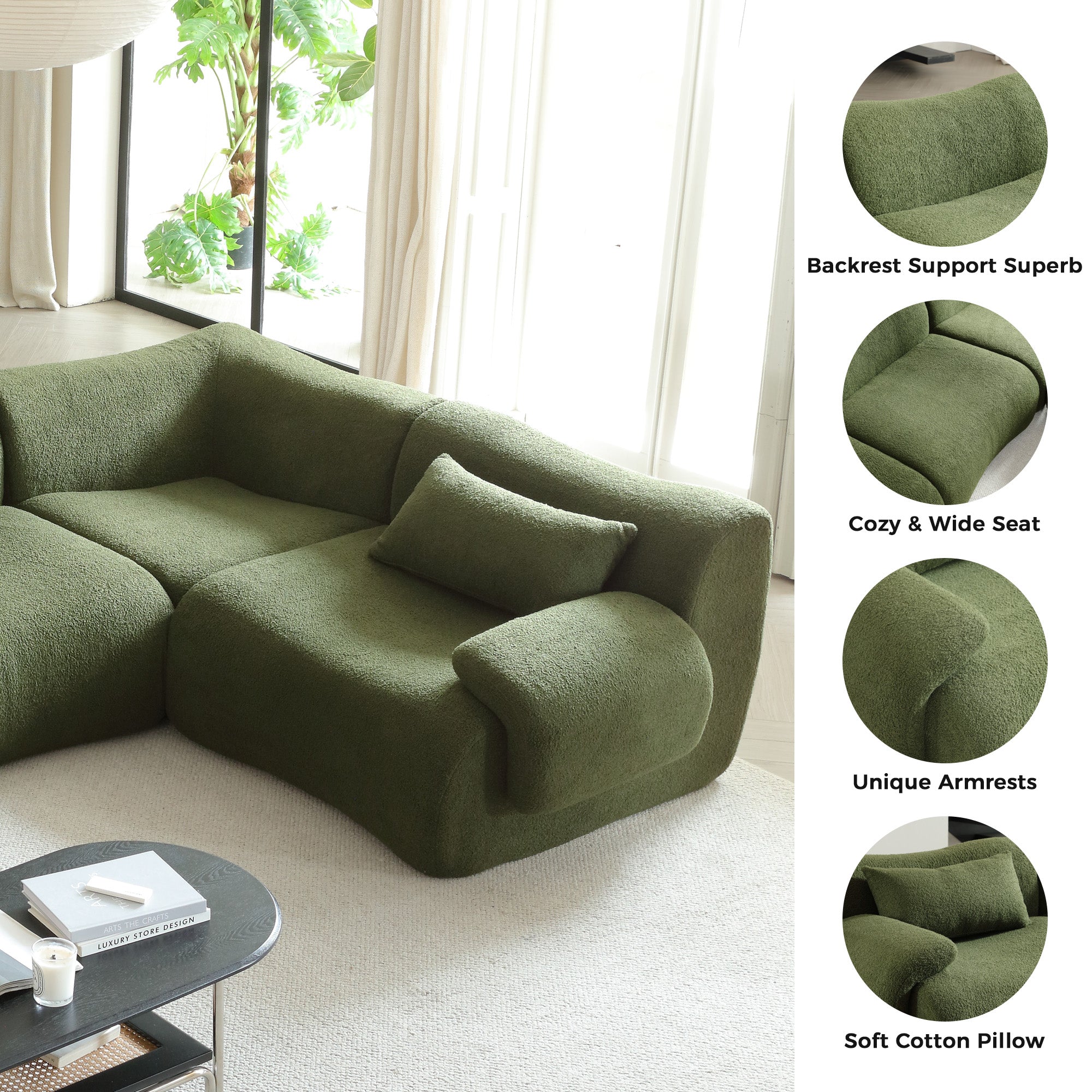 WEHOMZ Modern Teddy Velvet Sectional Sofa – Modular & Upholstered in Luxurious Fabric