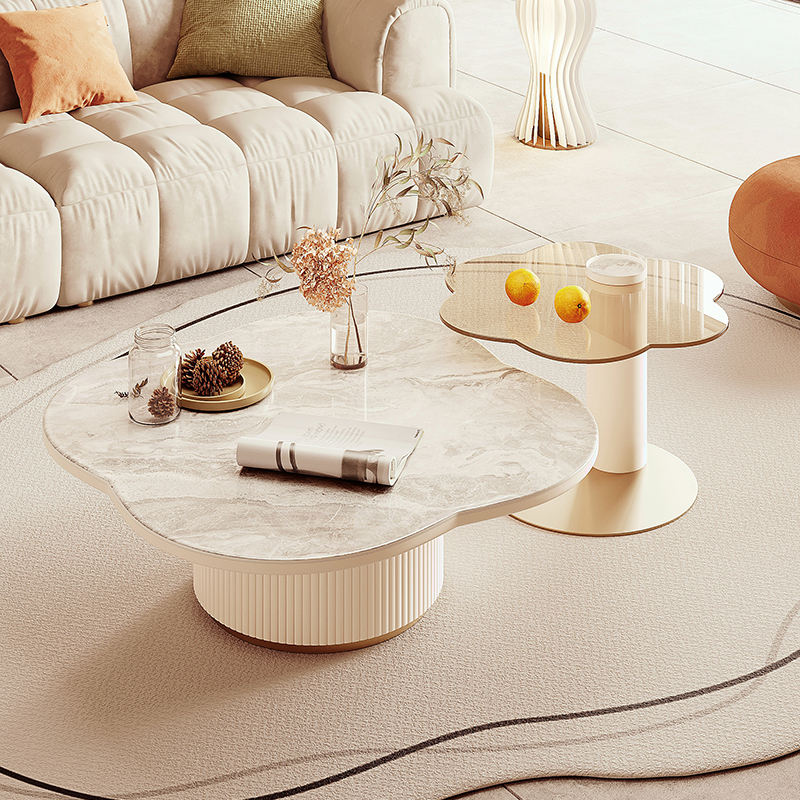 Modern White Slate Tea Table Table Side Combination for Living Room