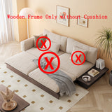 WEHOMZ Modern Burlywood Wooden Sofa Bed Frame – Pull-Out & Storage Features
