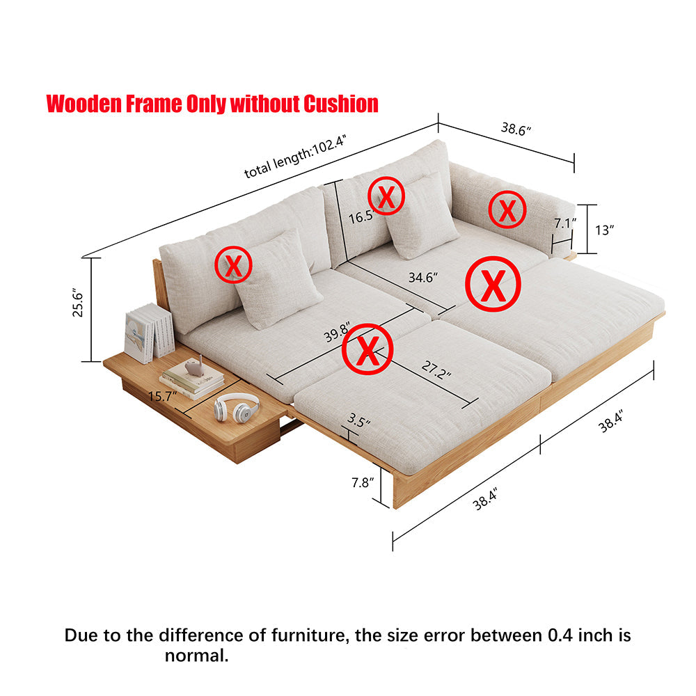 WEHOMZ Modern Burlywood Wooden Sofa Bed Frame – Pull-Out & Storage Features