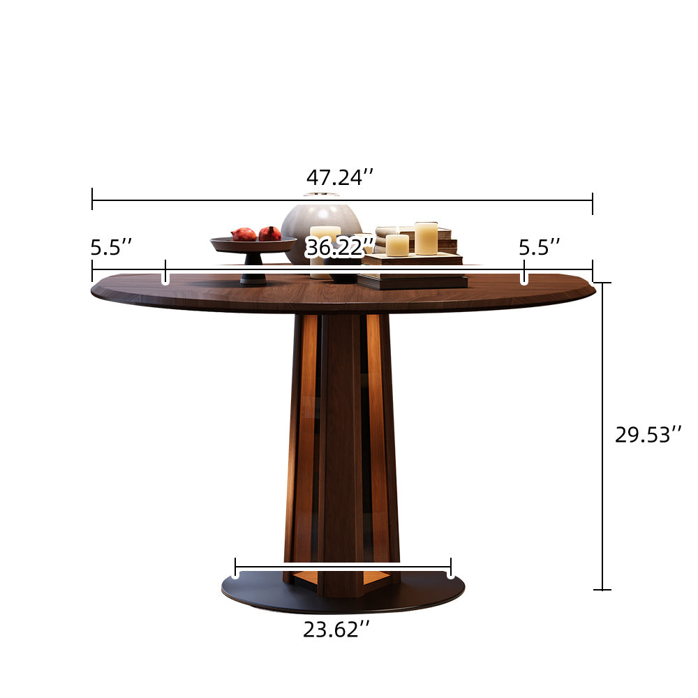 Nordic Style Solid Wood & Steel Dining Table with Convertible Shape & LED Lighting - Walnut Brown