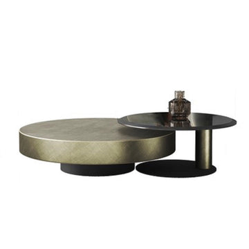Gold & Black Round Nesting Coffee Table Set, Tempered Glass Top, Modern Style