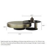 Gold & Black Round Nesting Coffee Table Set, Tempered Glass Top, Modern Style