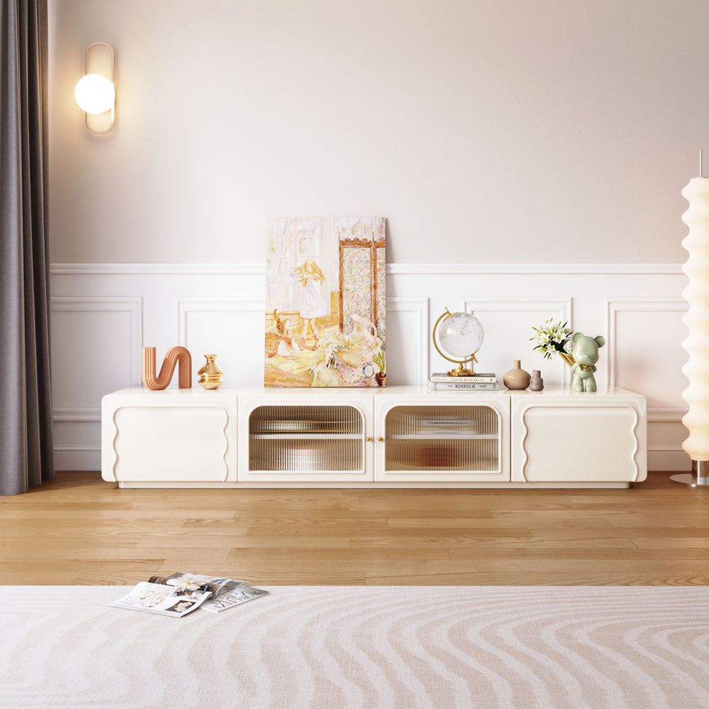 Rectangle Beige 78.7" TV Stand with 4 Doors & Storages