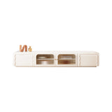 Beige Modern TV Stand with Glass Doors & Sintered Stone Top
