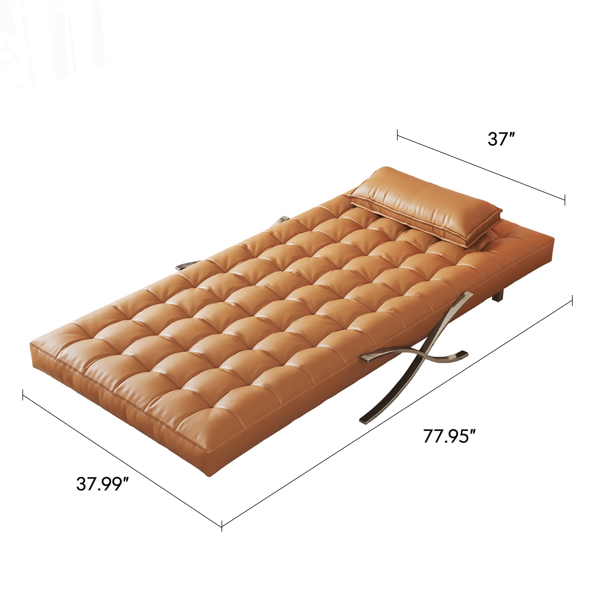 WEHOMZ Retro Leather Barcelona Chair in Faux Leather - Convertible Sofa Bed with Stainless Steel Legs, Available in Black, Orange, & Beige