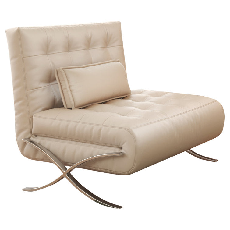 WEHOMZ Retro Leather Barcelona Chair in Faux Leather - Convertible Sofa Bed with Stainless Steel Legs, Available in Black, Orange, & Beige
