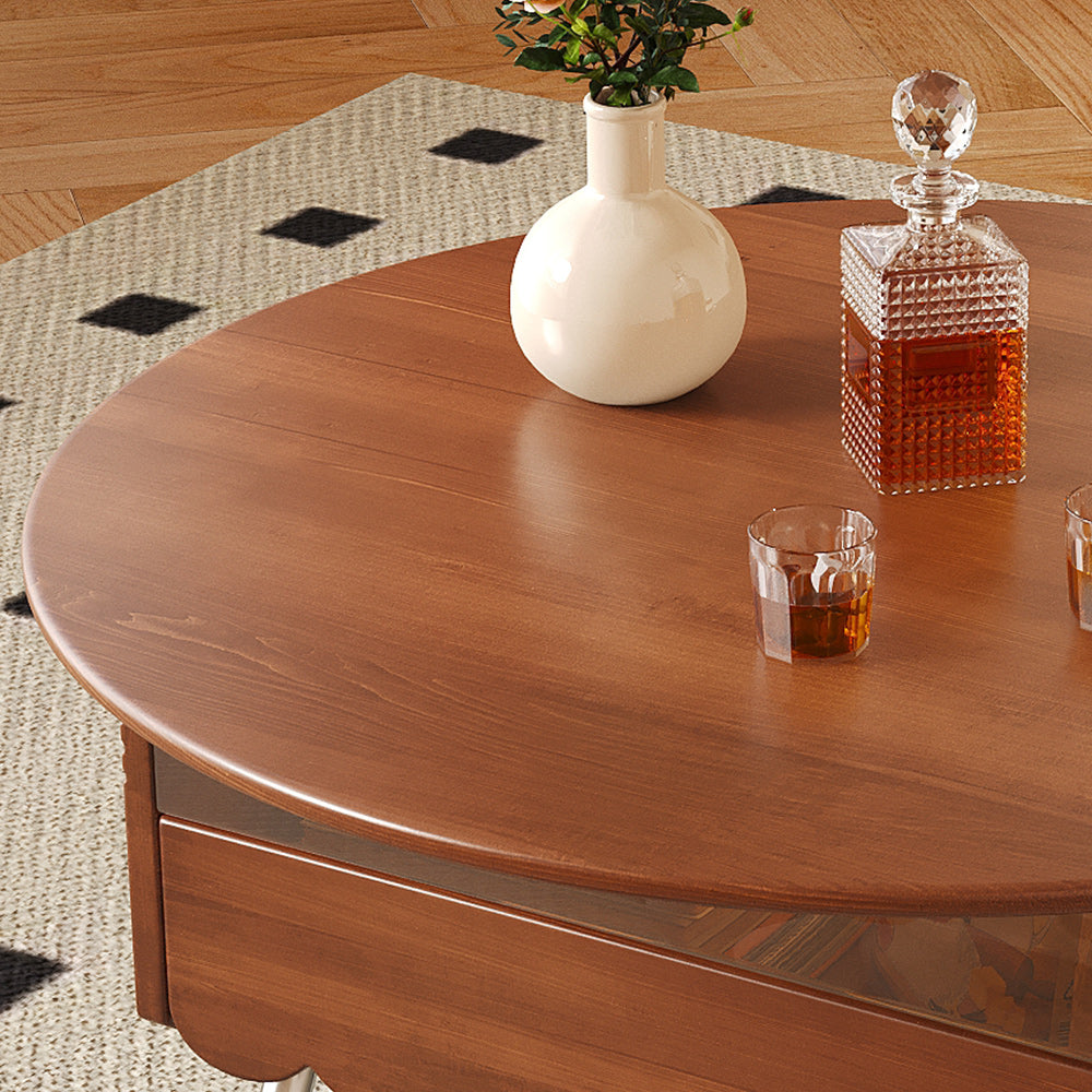 Retro Coffee Table Boxwood Round with Adjustable Height & Storage