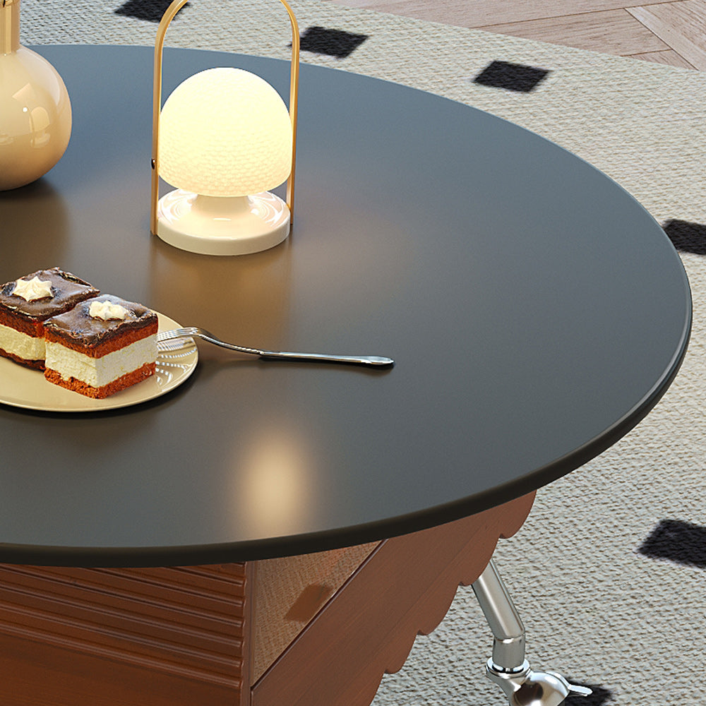 Retro Coffee Table Boxwood Round with Adjustable Height & Storage
