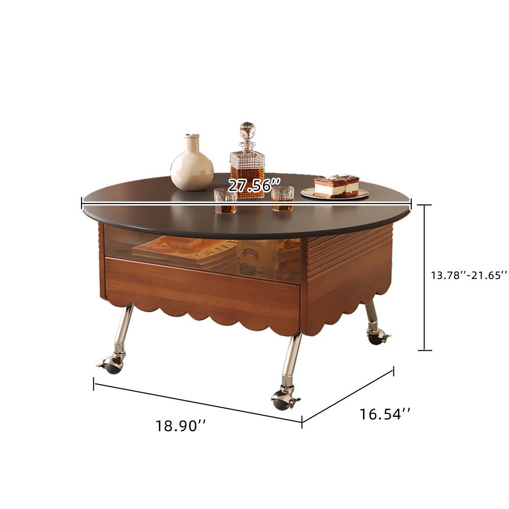 Retro Coffee Table Boxwood Round with Adjustable Height & Storage